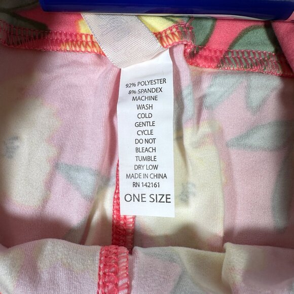 LuLaRoe Flowers Daisy Lily Lt Pink Peach Yellow Green Leggings One Size OS - Picture 4 of 6